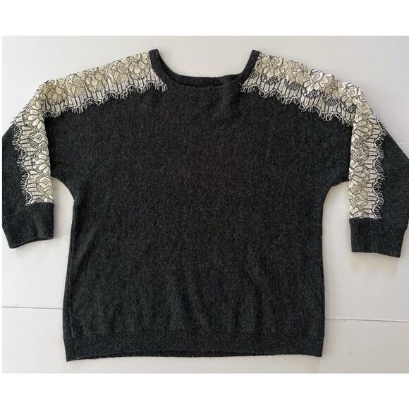 J CREW Lace-Trimmed Gray Sweater - Picture 1 of 6